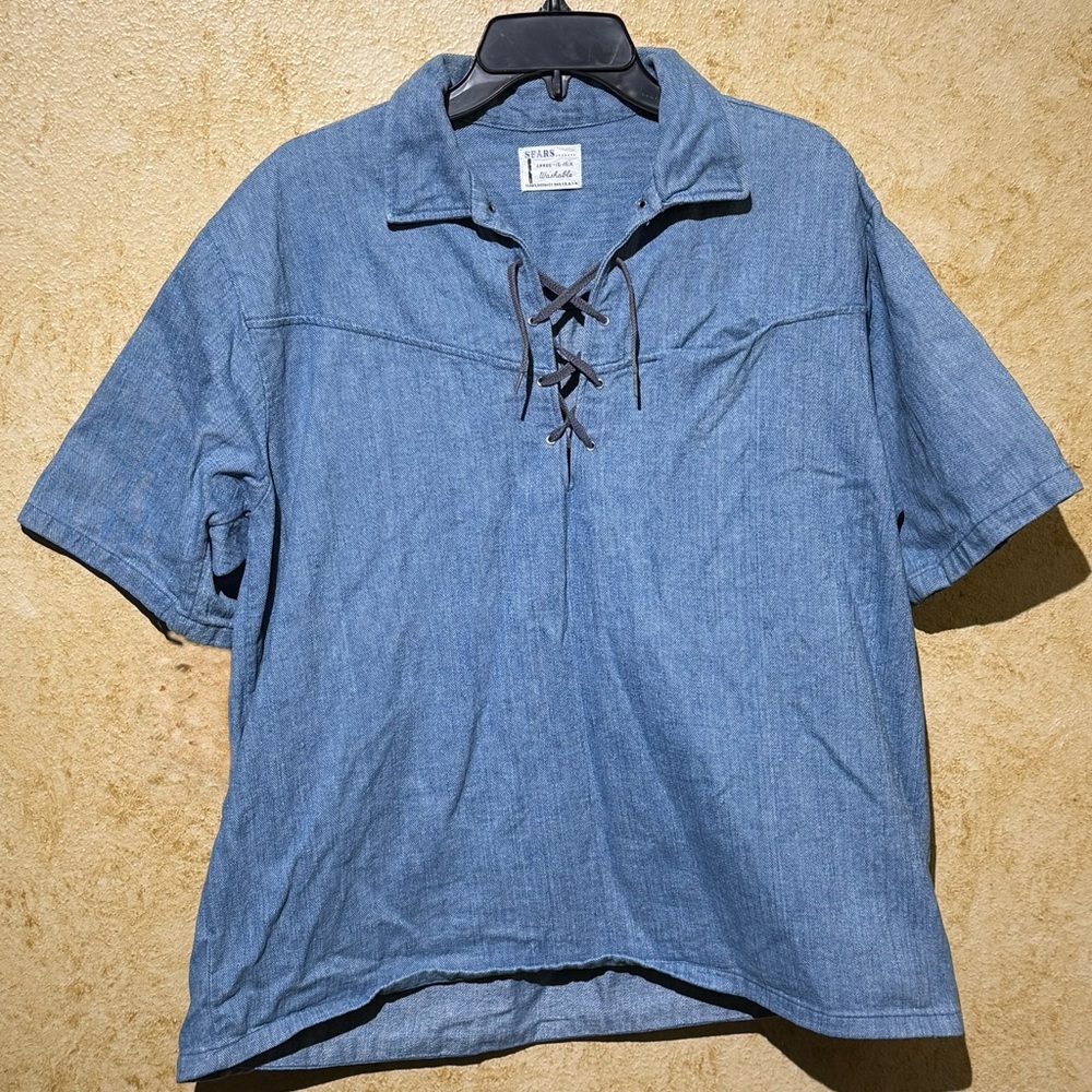 Vintage Sears Denim Lace up Top with pocket